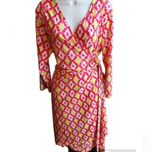 Kaeli Smith Pink White Geometric Wrap Dress Size XL